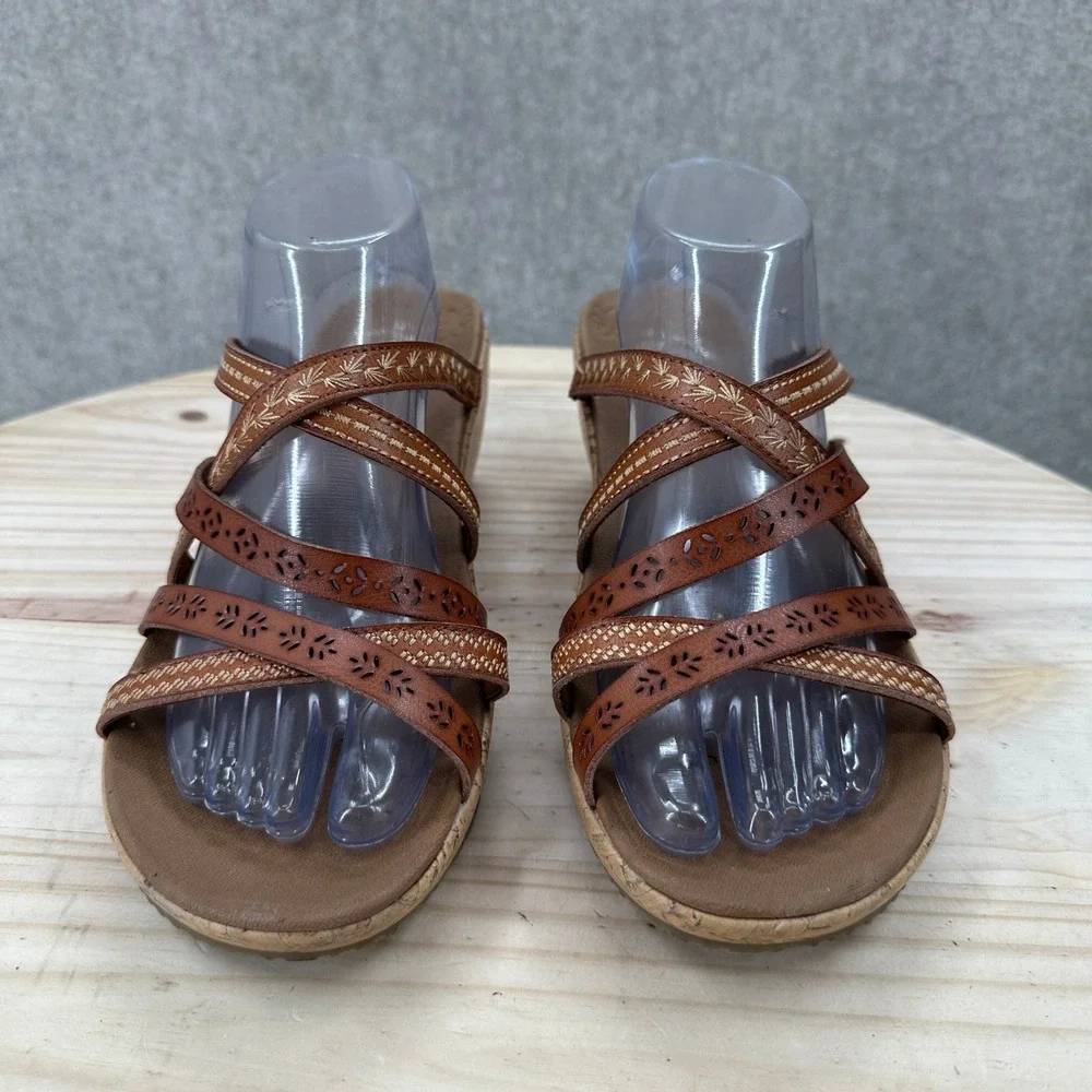 Skechers Rumblers Wedge Sandals Womens 11W Brown Strappy Laser Cut 38522